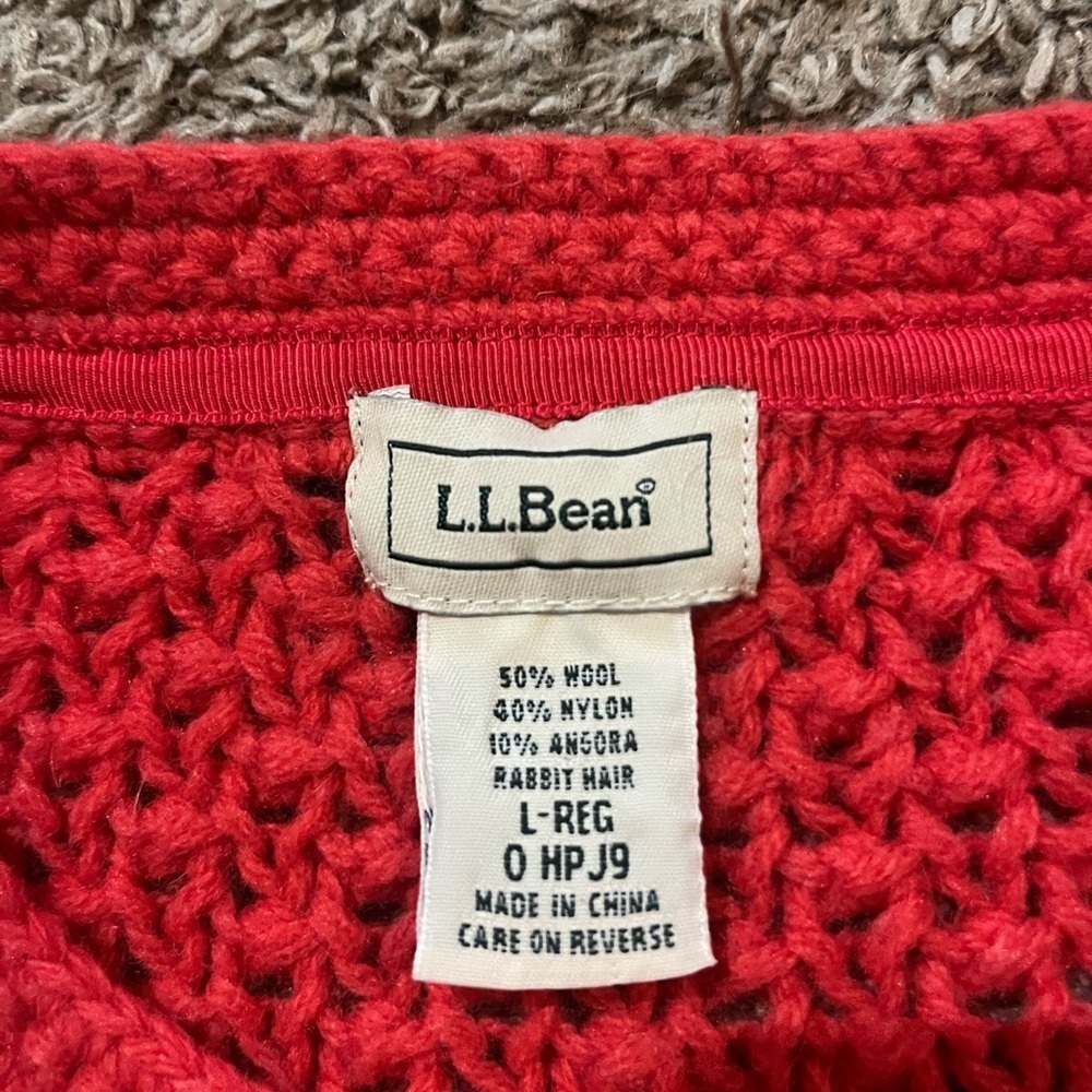 90s L.L. Bean Red Cottagecore Wool/Angora Blend Heritage Knitwear Cardigan Large - Picture 3 of 9